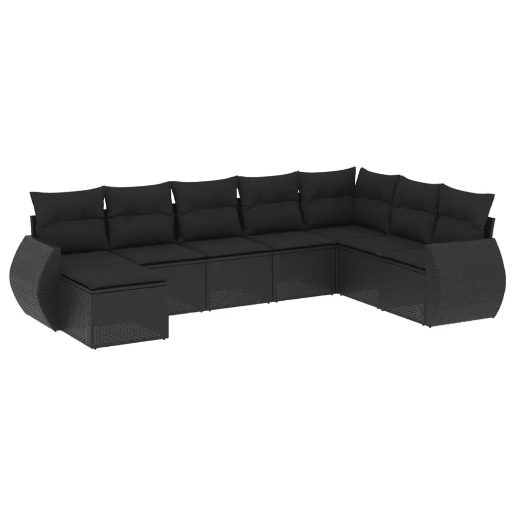 8 Piece Garden Sofa Set with Cushions Black Poly Rattan 3254092 - Furniture