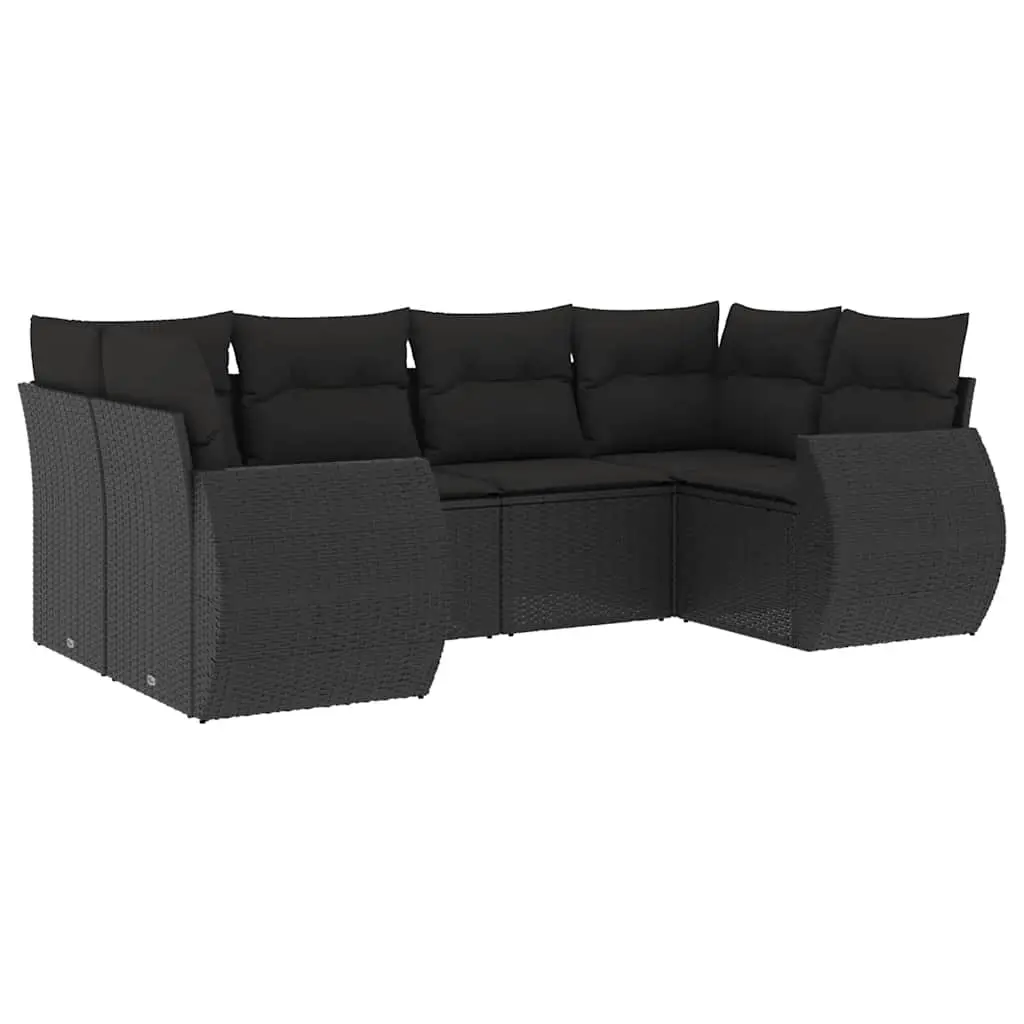6 Piece Garden Sofa Set with Cushions Black Poly Rattan 3254112 - Furniture