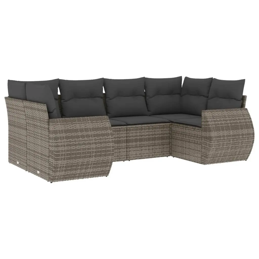 6 Piece Garden Sofa Set with Cushions Grey Poly Rattan 3254117 - Furniture