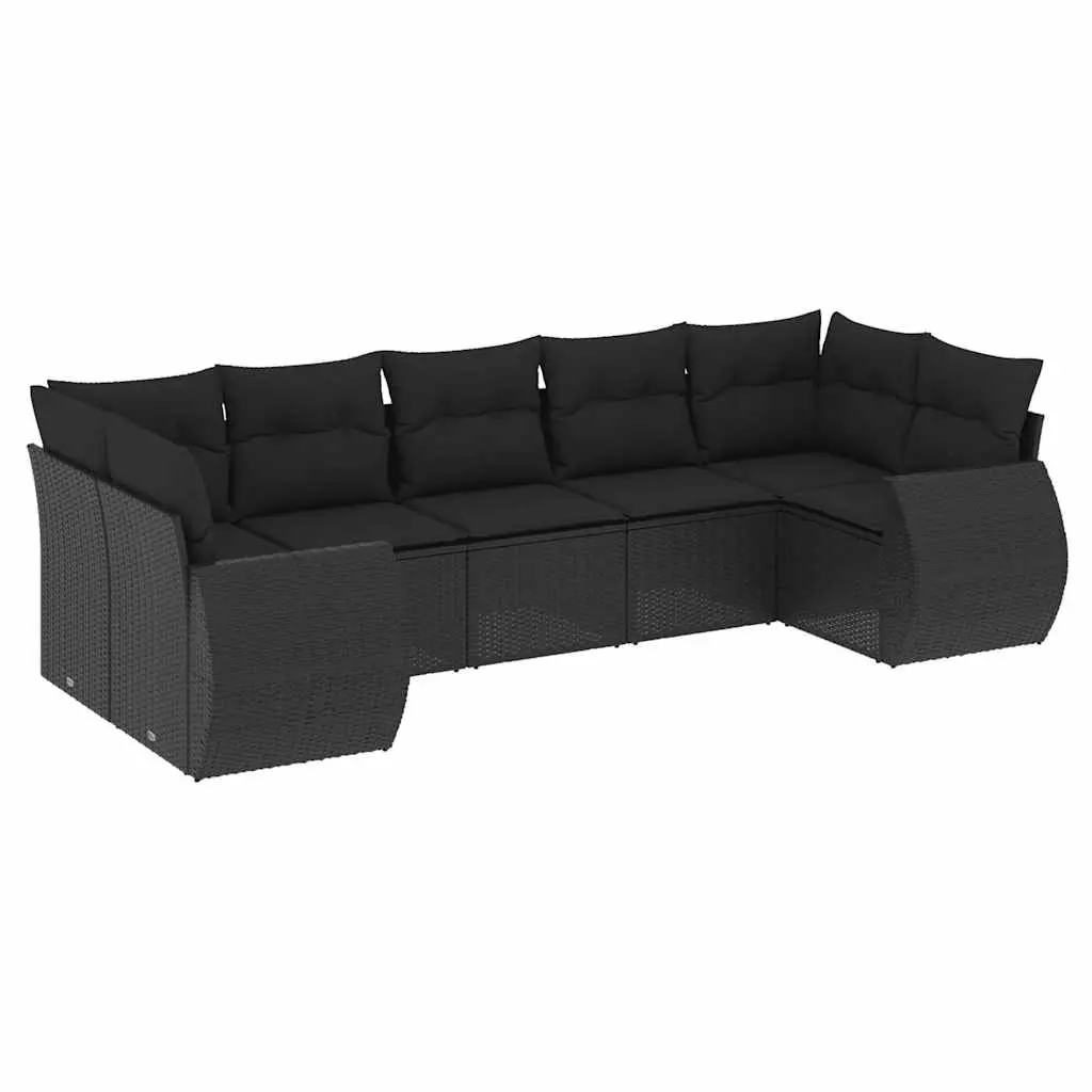 7 Piece Garden Sofa Set with Cushions Black Poly Rattan 3254122 - Furniture