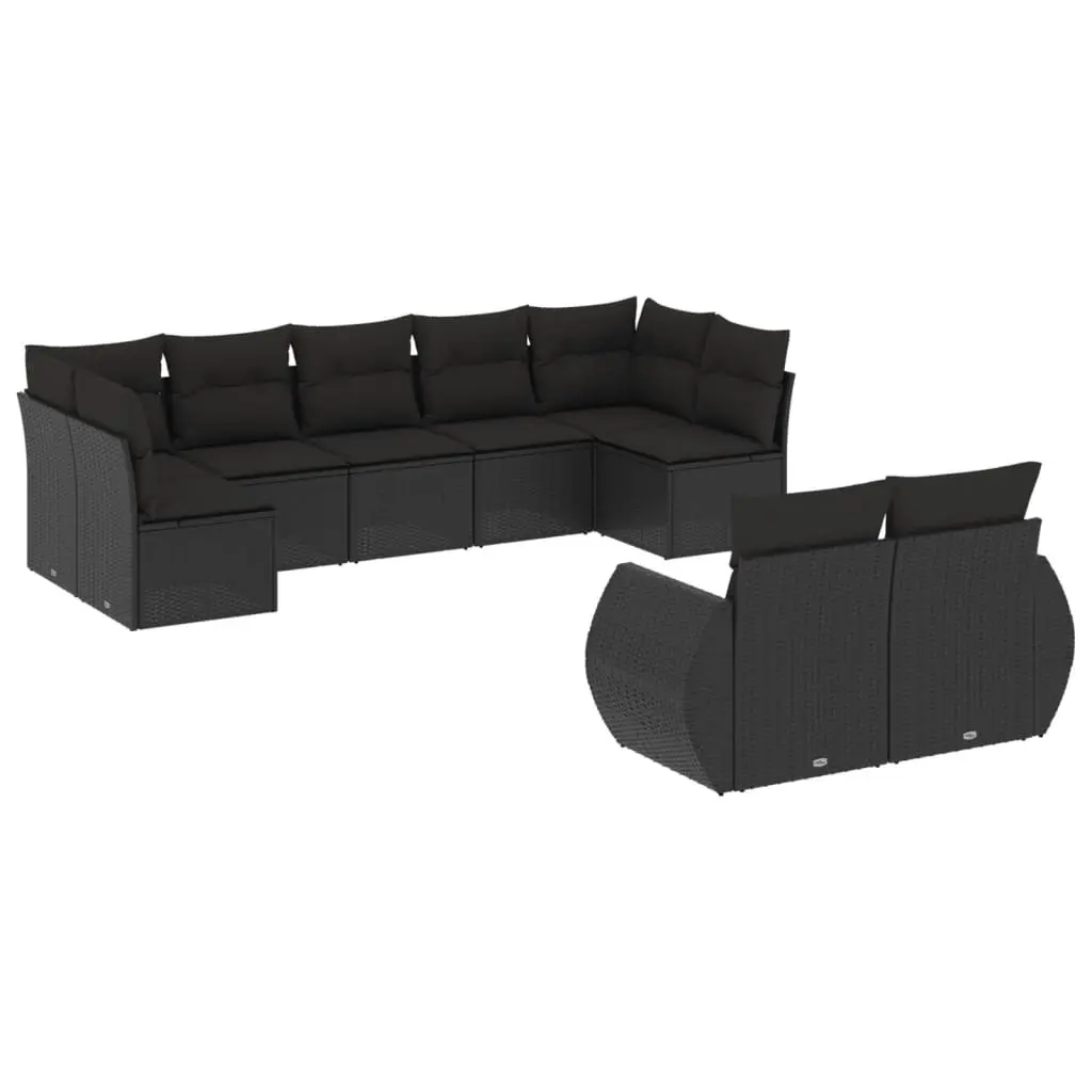 9 Piece Garden Sofa Set with Cushions Black Poly Rattan 3254152 - Furniture