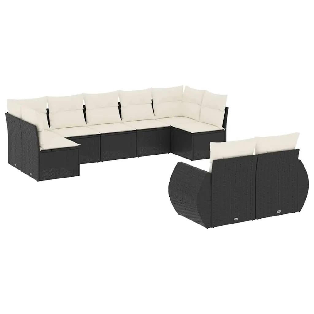 9 Piece Garden Sofa Set with Cushions Black Poly Rattan 3254153 - Furniture