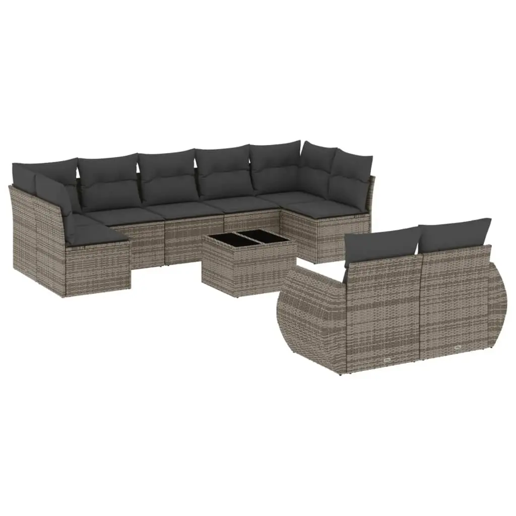 10 Piece Garden Sofa Set with Cushions Grey Poly Rattan 3254167 - Furniture