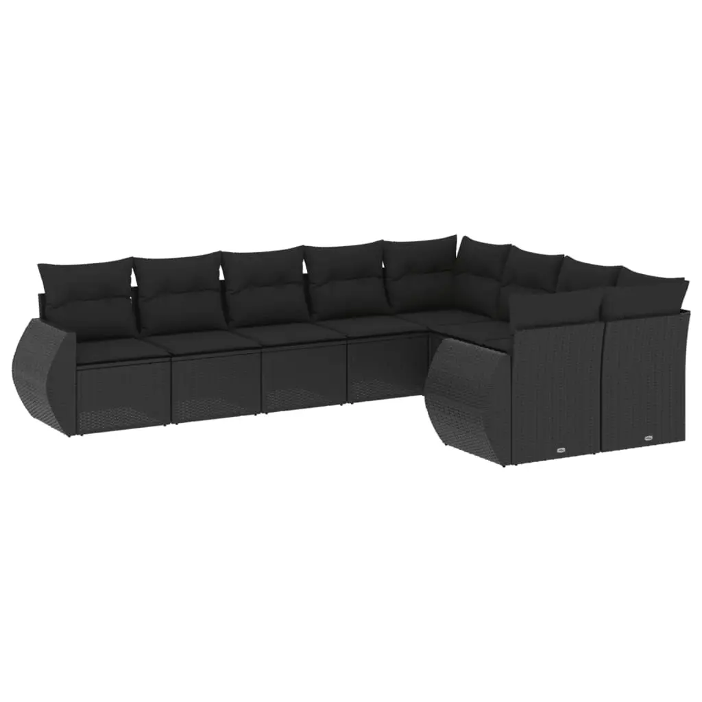 9 Piece Garden Sofa Set with Cushions Black Poly Rattan 3254172 - Furniture