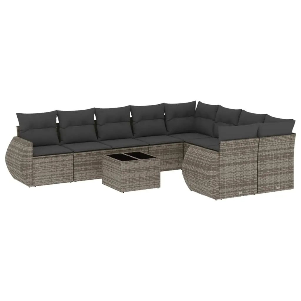 10 Piece Garden Sofa Set with Cushions Grey Poly Rattan 3254187 - Furniture