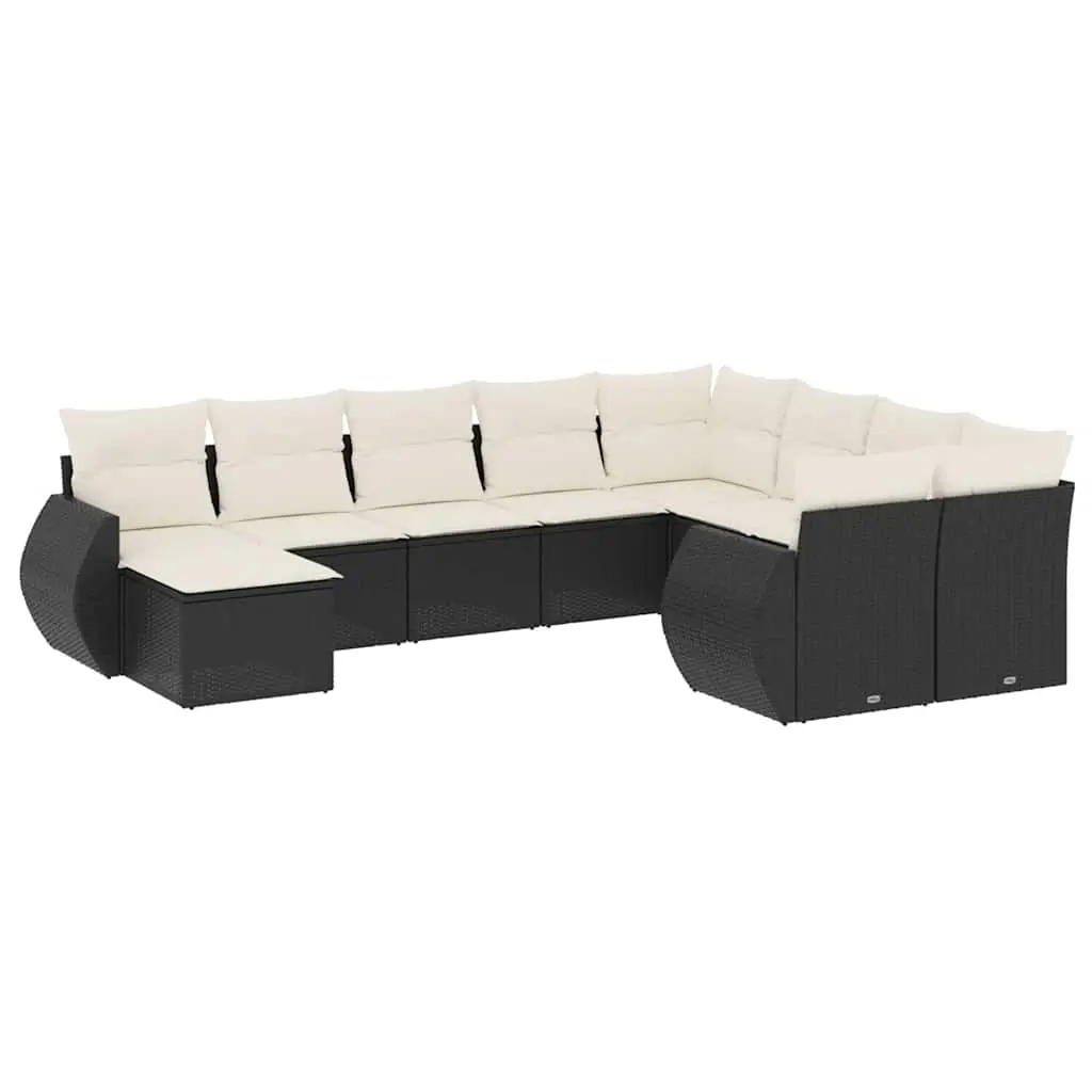 10 Piece Garden Sofa Set with Cushions Black Poly Rattan 3254193 - Furniture