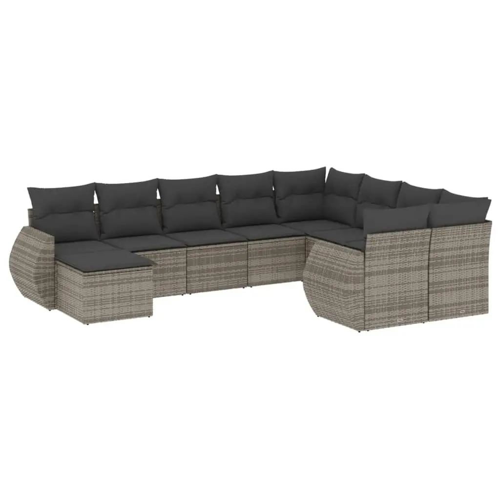 10 Piece Garden Sofa Set with Cushions Grey Poly Rattan 3254197 - Furniture