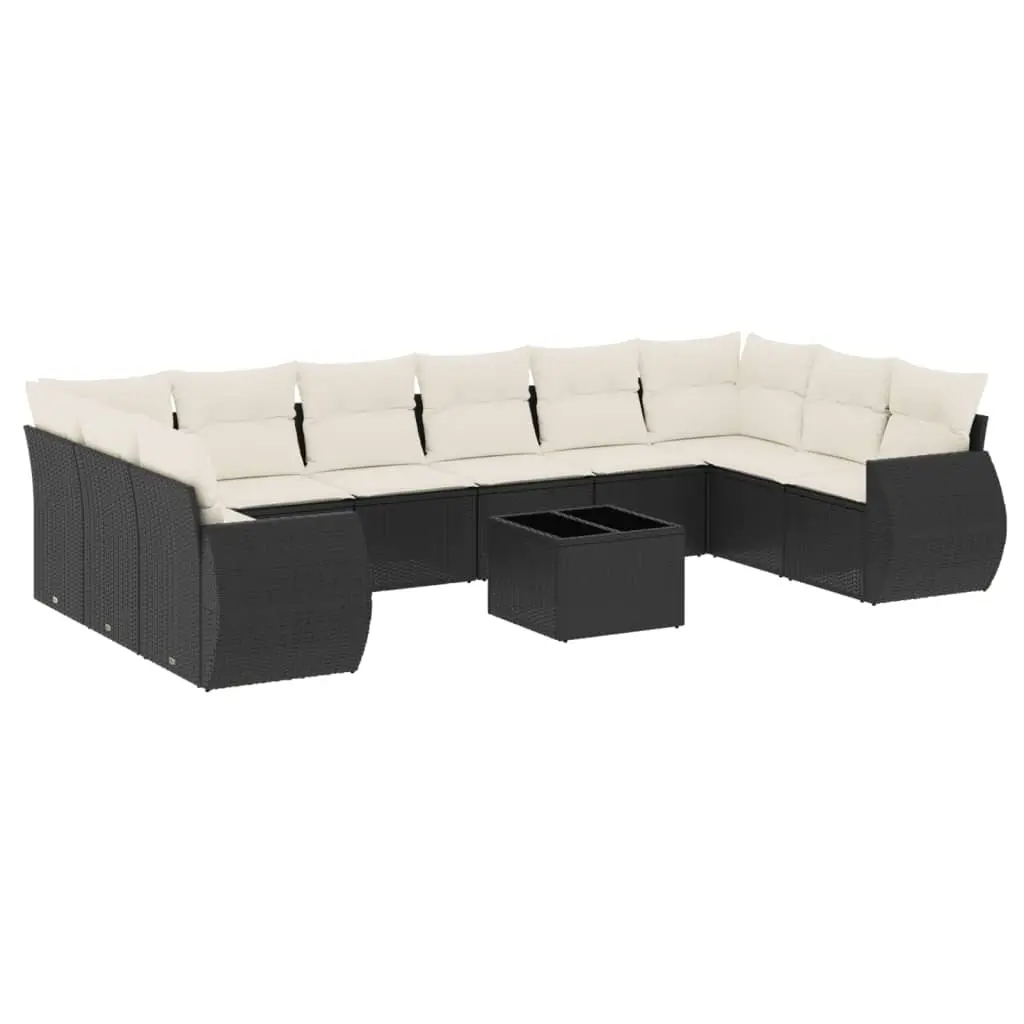 11 Piece Garden Sofa Set with Cushions Black Poly Rattan 3254213 - Furniture
