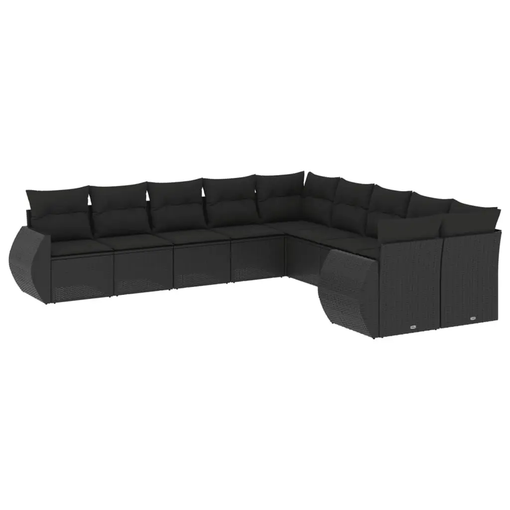 10 Piece Garden Sofa Set with Cushions Black Poly Rattan 3254242 - Furniture