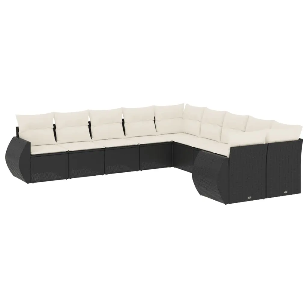 10 Piece Garden Sofa Set with Cushions Black Poly Rattan 3254243 - Furniture