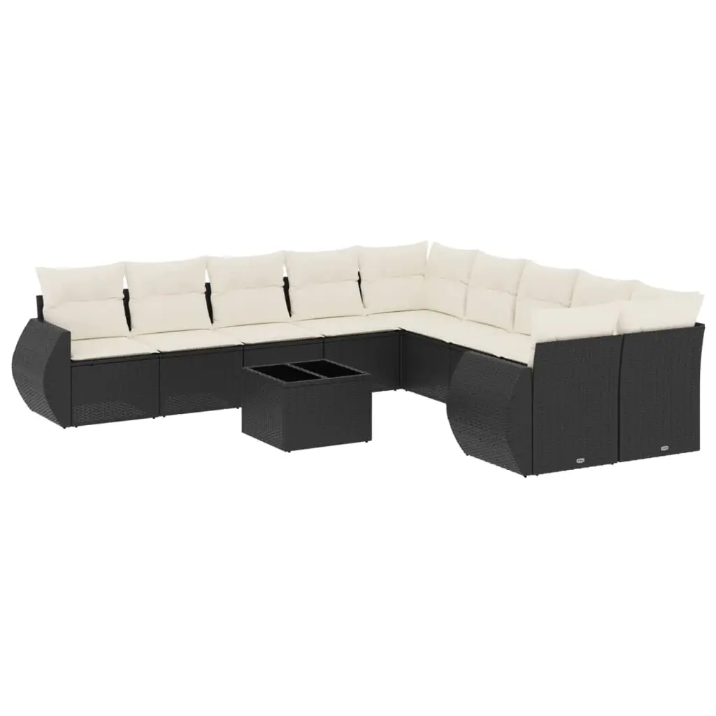 11 Piece Garden Sofa Set with Cushions Black Poly Rattan 3254253 - Furniture