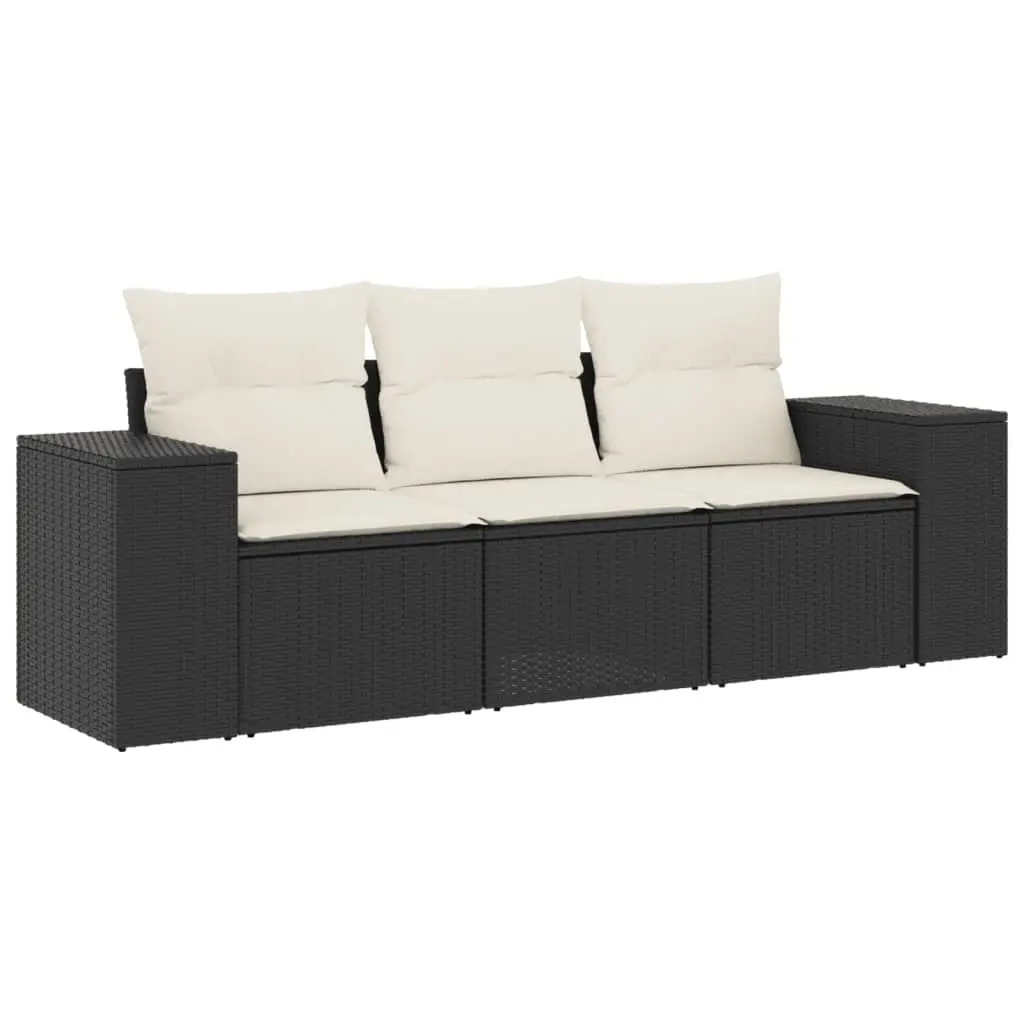 3 Piece Garden Sofa Set with Cushions Black Poly Rattan 3254593 - Furniture