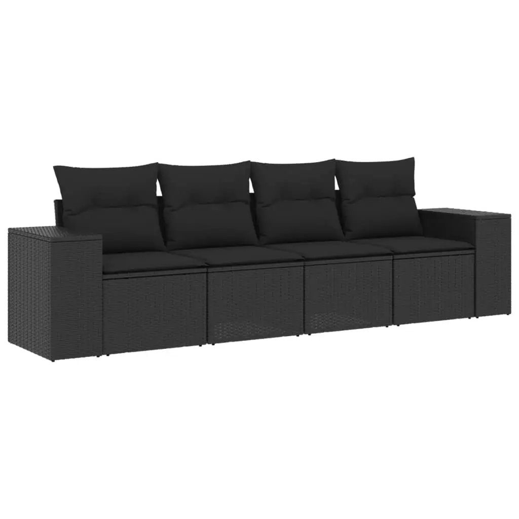 4 Piece Garden Sofa Set with Cushions Black Poly Rattan 3254612 - Furniture