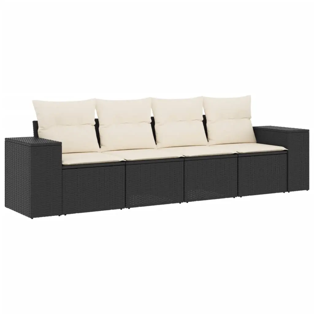 4 Piece Garden Sofa Set with Cushions Black Poly Rattan 3254613 - Furniture