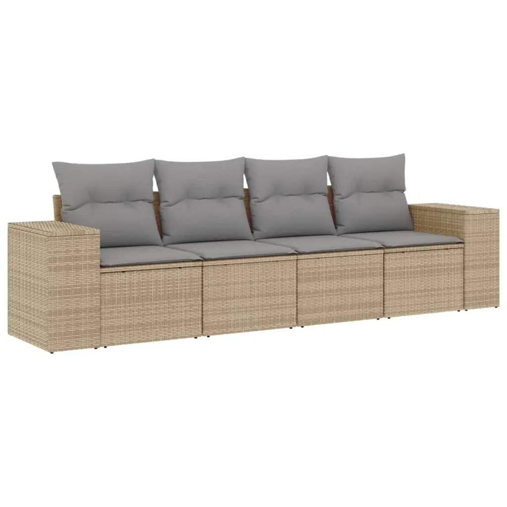 4 Piece Garden Sofa Set with Cushions Beige Poly Rattan 3254616 - Furniture