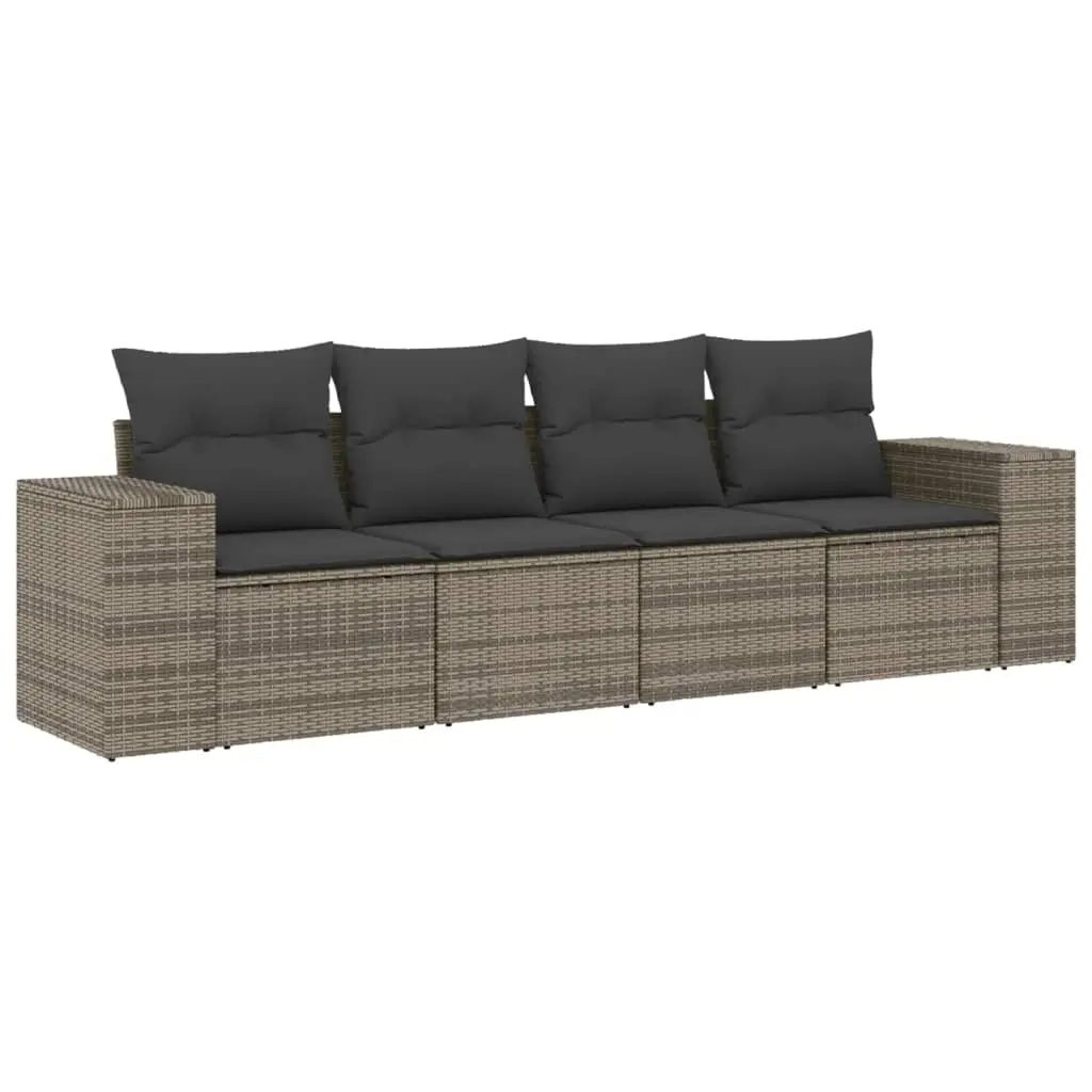 4 Piece Garden Sofa Set with Cushions Grey Poly Rattan 3254617 - Furniture