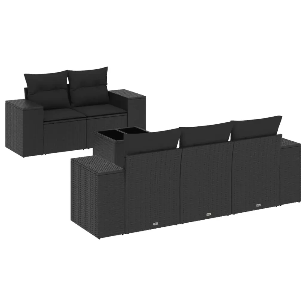 6 Piece Garden Sofa Set with Cushions Black Poly Rattan 3254632 - Furniture