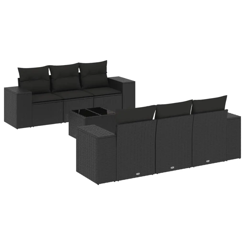 7 Piece Garden Sofa Set with Cushions Black Poly Rattan 3254642 - Furniture