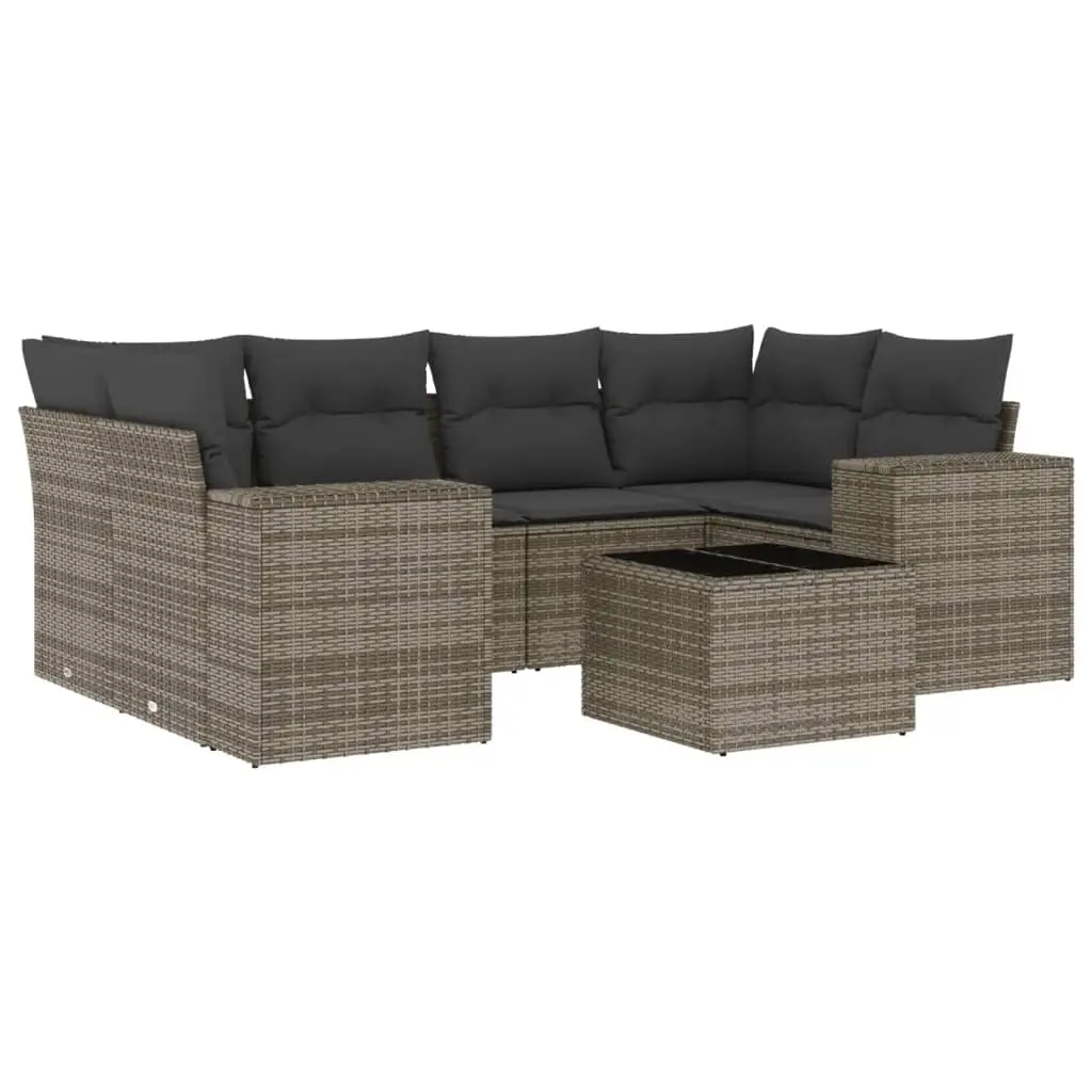 7 Piece Garden Sofa Set with Cushions Grey Poly Rattan 3254657 - Furniture