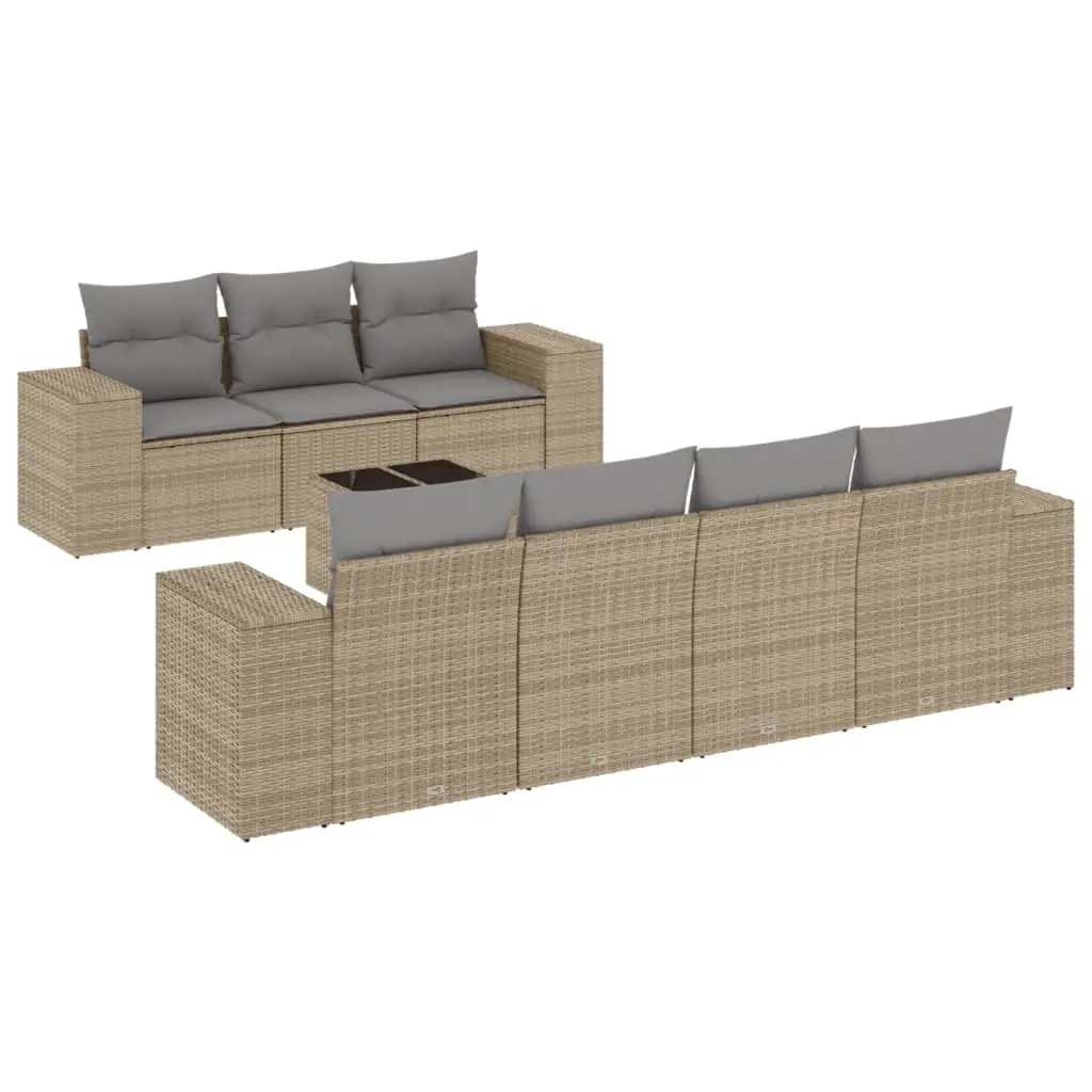 8 Piece Garden Sofa Set with Cushions Beige Poly Rattan 3254666 - Furniture