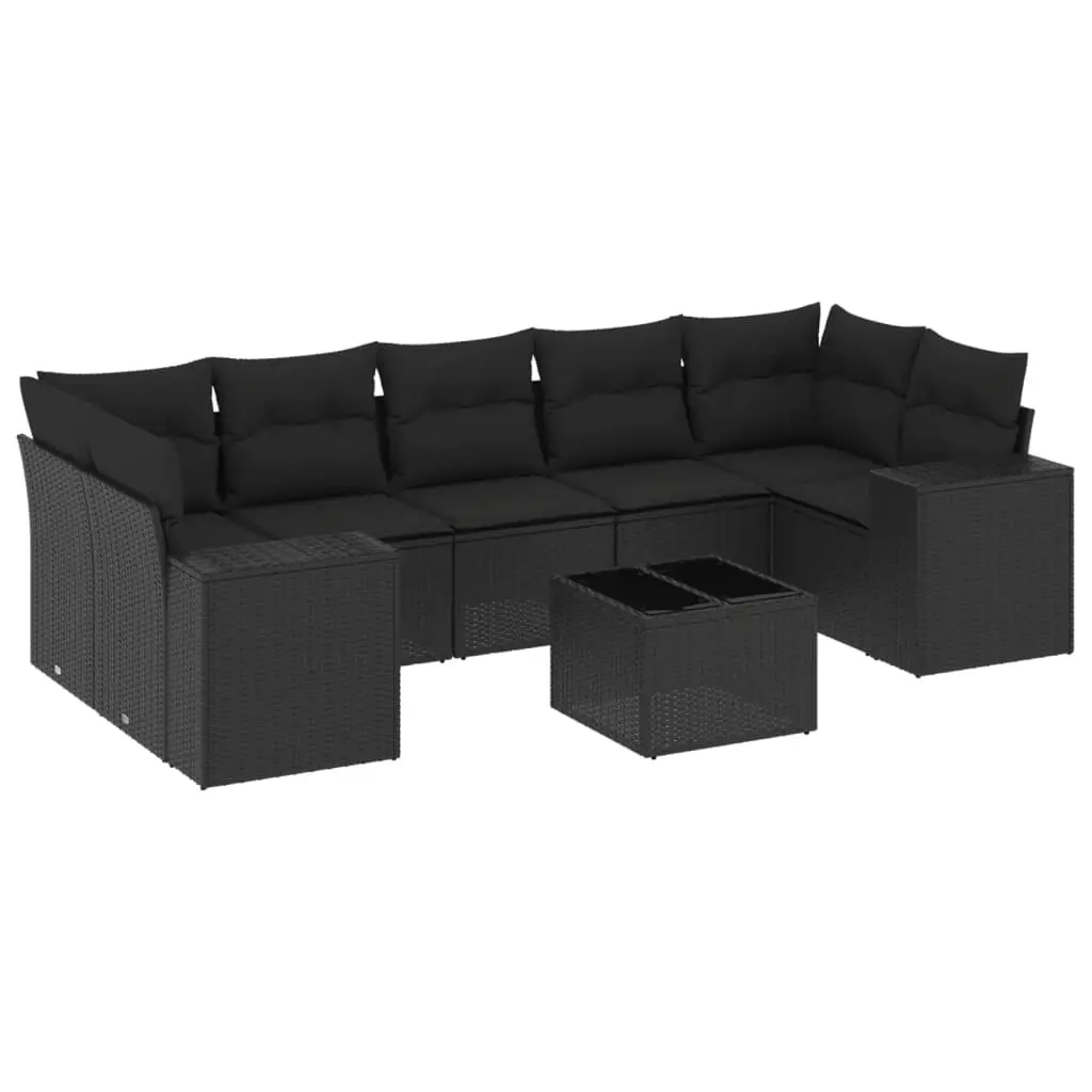 8 Piece Garden Sofa Set with Cushions Black Poly Rattan 3254672 - Furniture