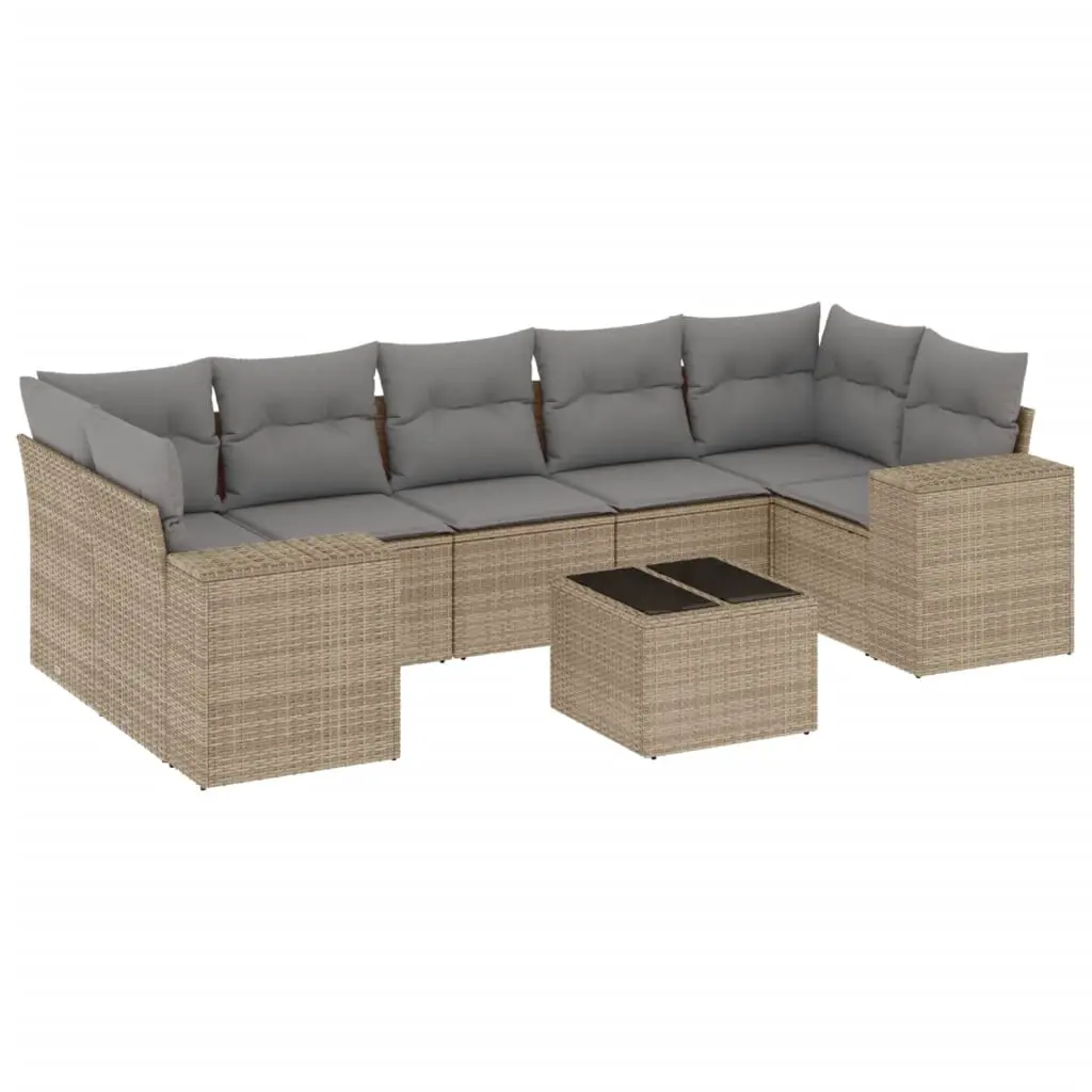 8 Piece Garden Sofa Set with Cushions Beige Poly Rattan 3254676 - Furniture