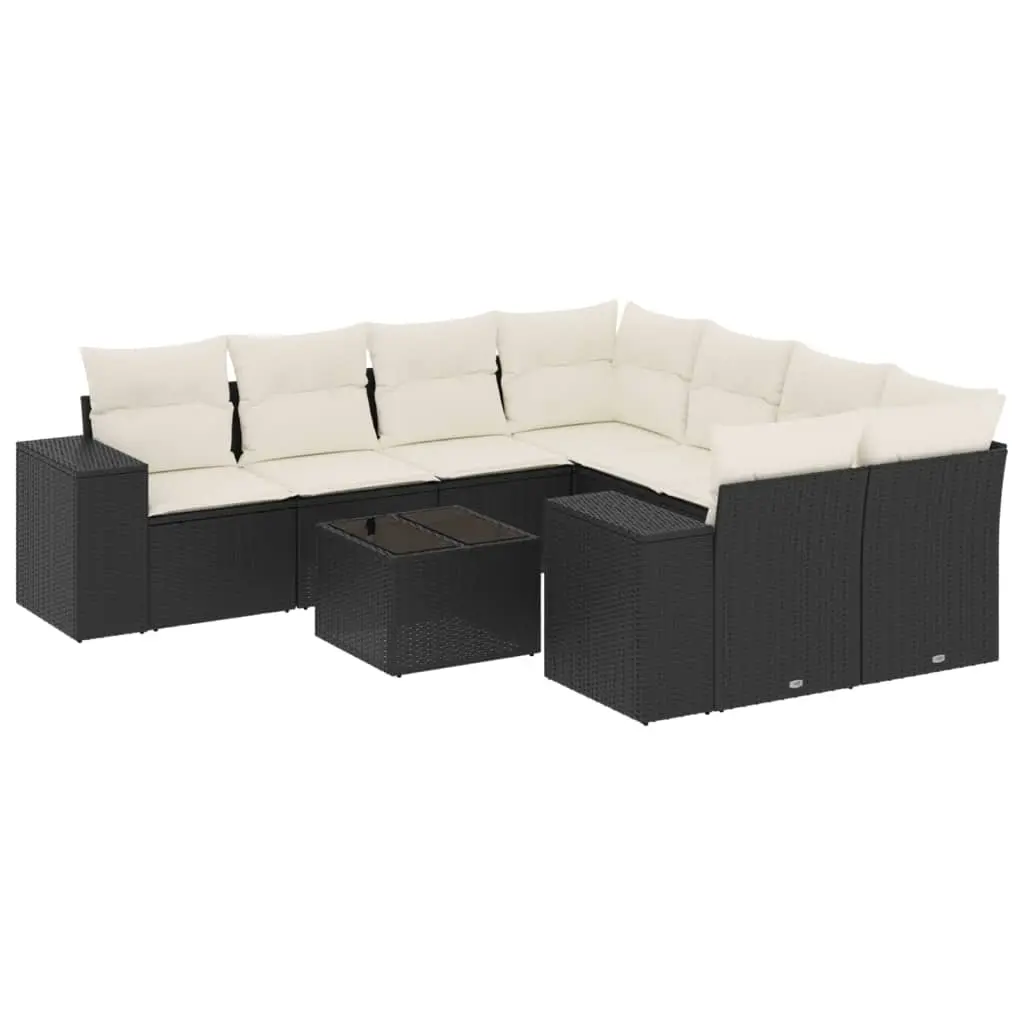 9 Piece Garden Sofa Set with Cushions Black Poly Rattan 3254693 - Furniture