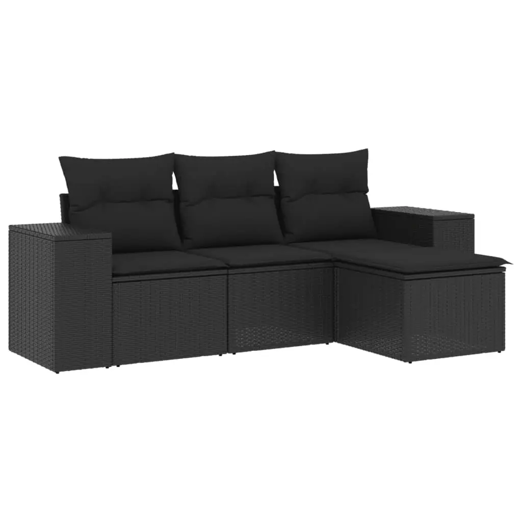 4 Piece Garden Sofa Set with Cushions Black Poly Rattan 3254802 - Furniture