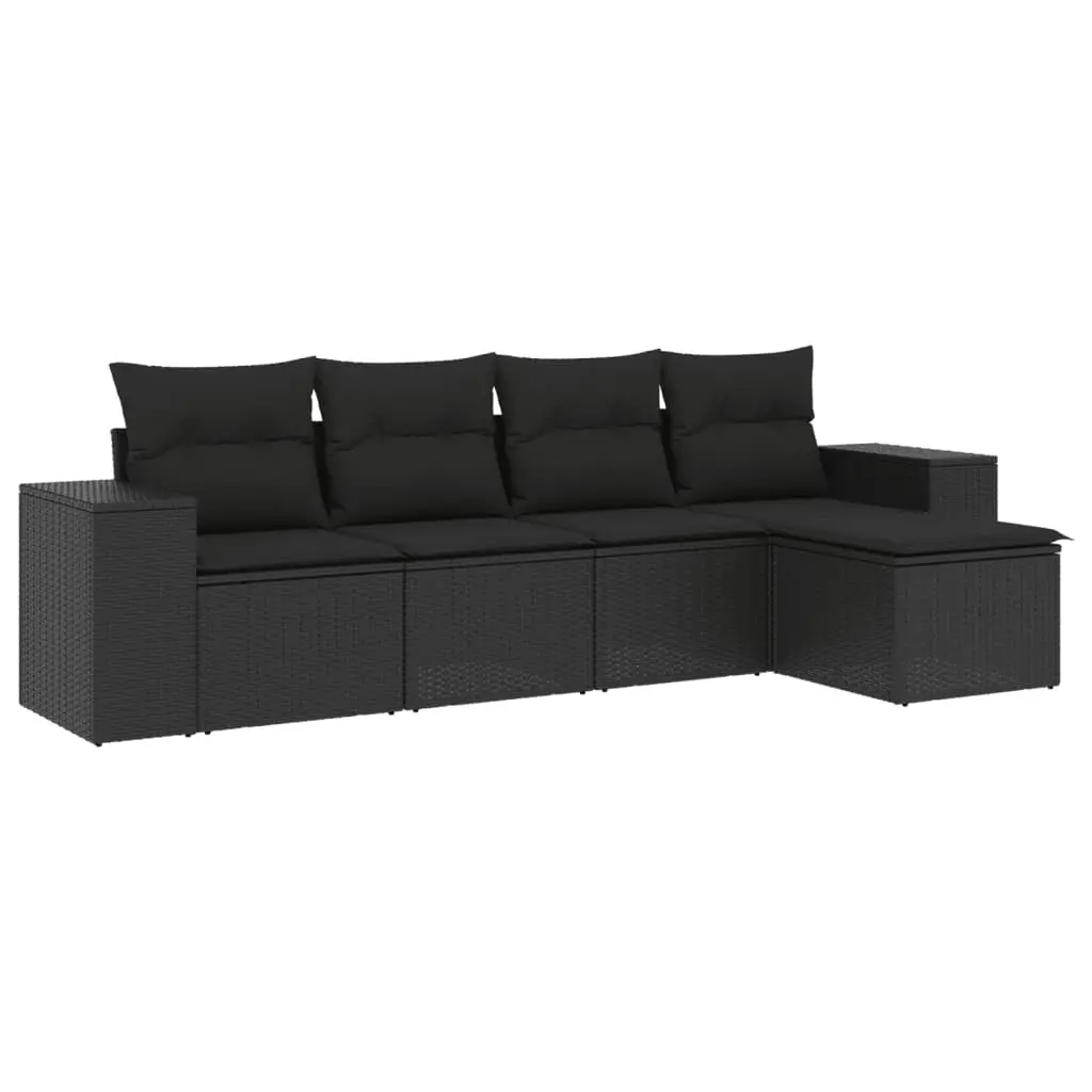 5 Piece Garden Sofa Set with Cushions Black Poly Rattan 3254822 - Furniture