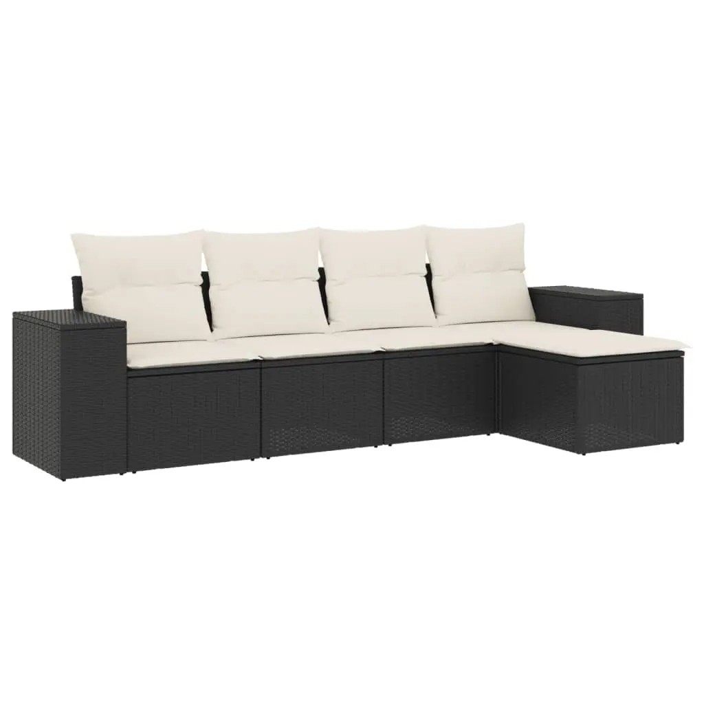 5 Piece Garden Sofa Set with Cushions Black Poly Rattan 3254823 - Furniture