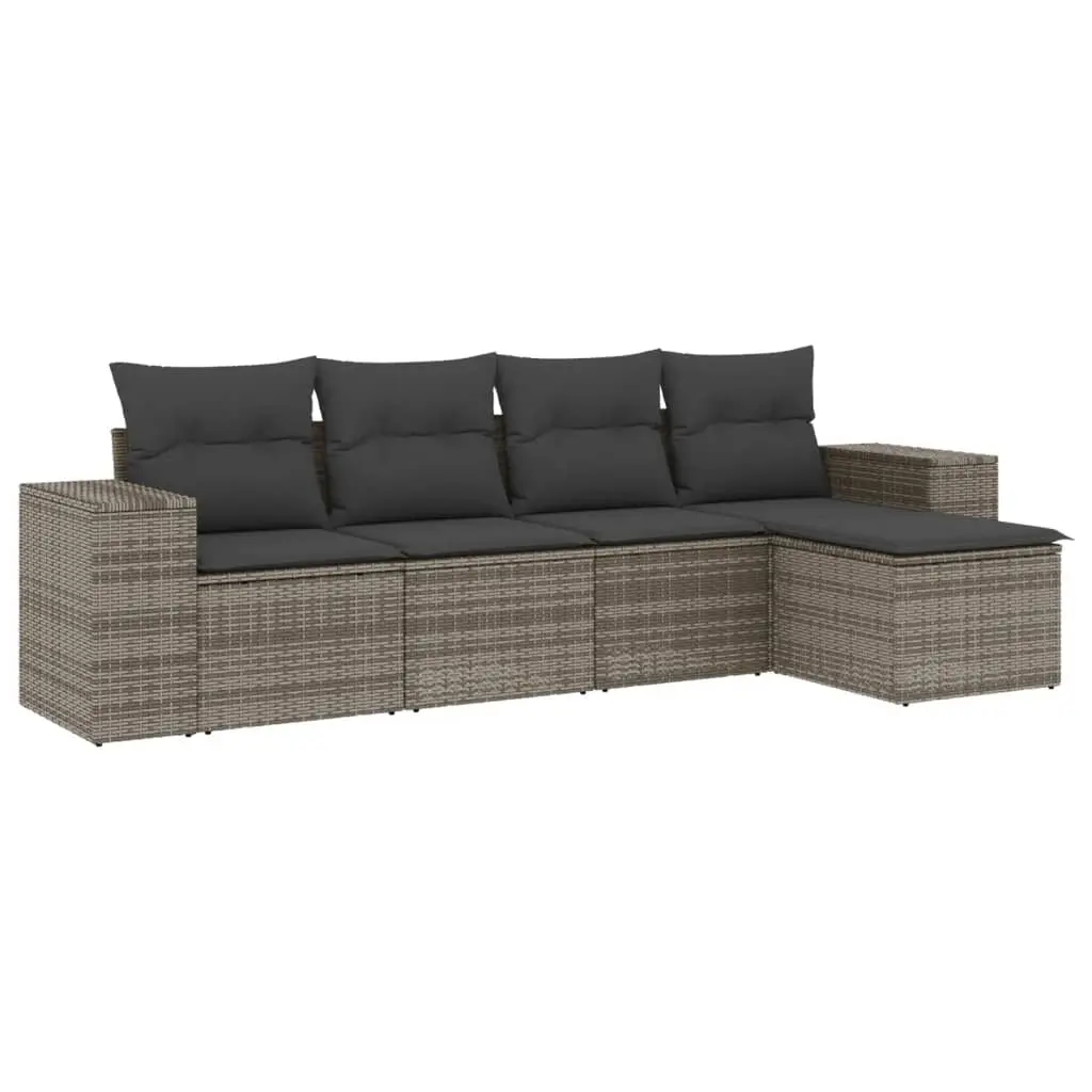5 Piece Garden Sofa Set with Cushions Grey Poly Rattan 3254827 - Furniture