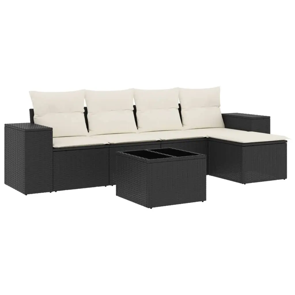 6 Piece Garden Sofa Set with Cushions Black Poly Rattan 3254833 - Furniture