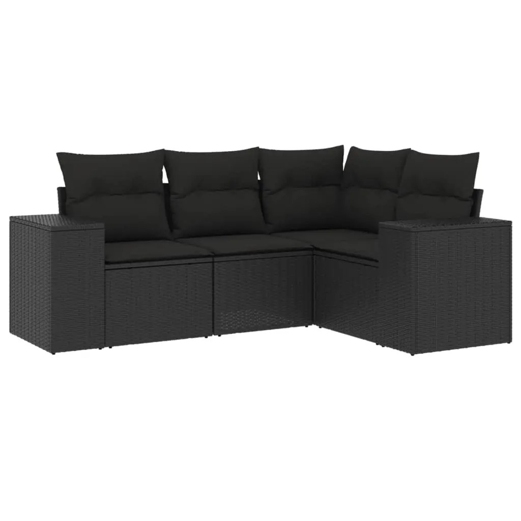 4 Piece Garden Sofa Set with Cushions Black Poly Rattan 3254842 - Furniture