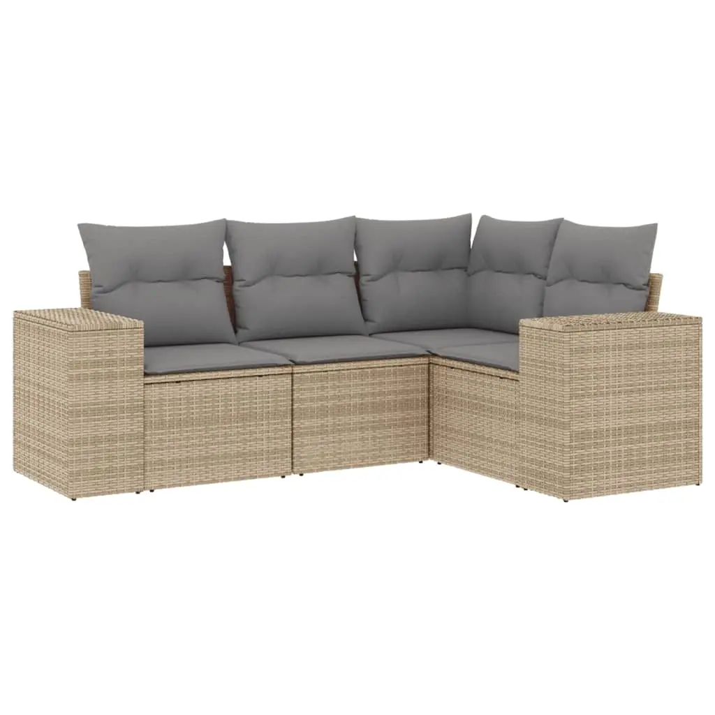 4 Piece Garden Sofa Set with Cushions Beige Poly Rattan 3254846 - Furniture