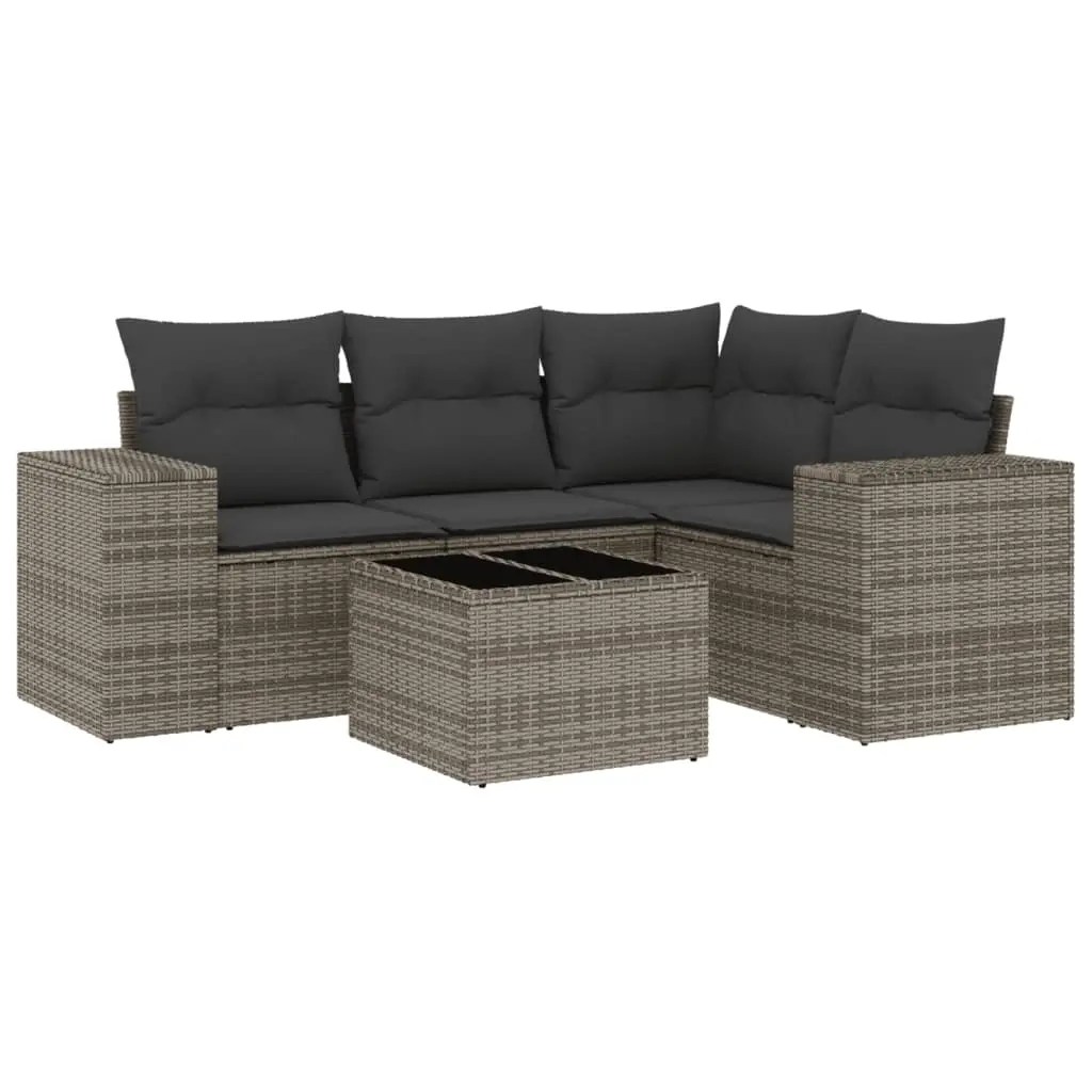 5 Piece Garden Sofa Set with Cushions Grey Poly Rattan 3254857 - Furniture