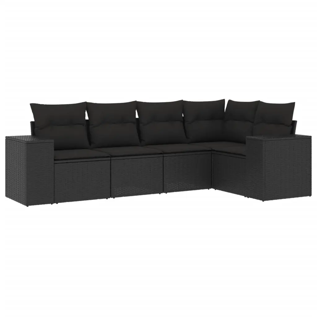 5 Piece Garden Sofa Set with Cushions Black Poly Rattan 3254862 - Furniture
