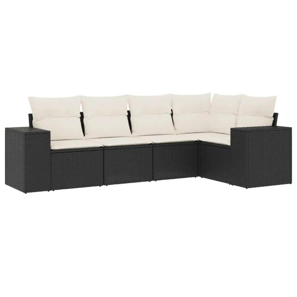 5 Piece Garden Sofa Set with Cushions Black Poly Rattan 3254863 - Furniture