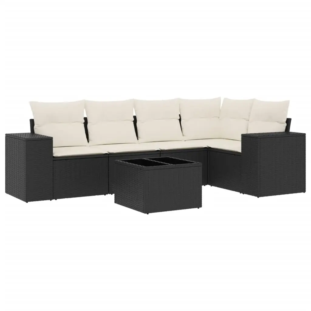 6 Piece Garden Sofa Set with Cushions Black Poly Rattan 3254873 - Furniture