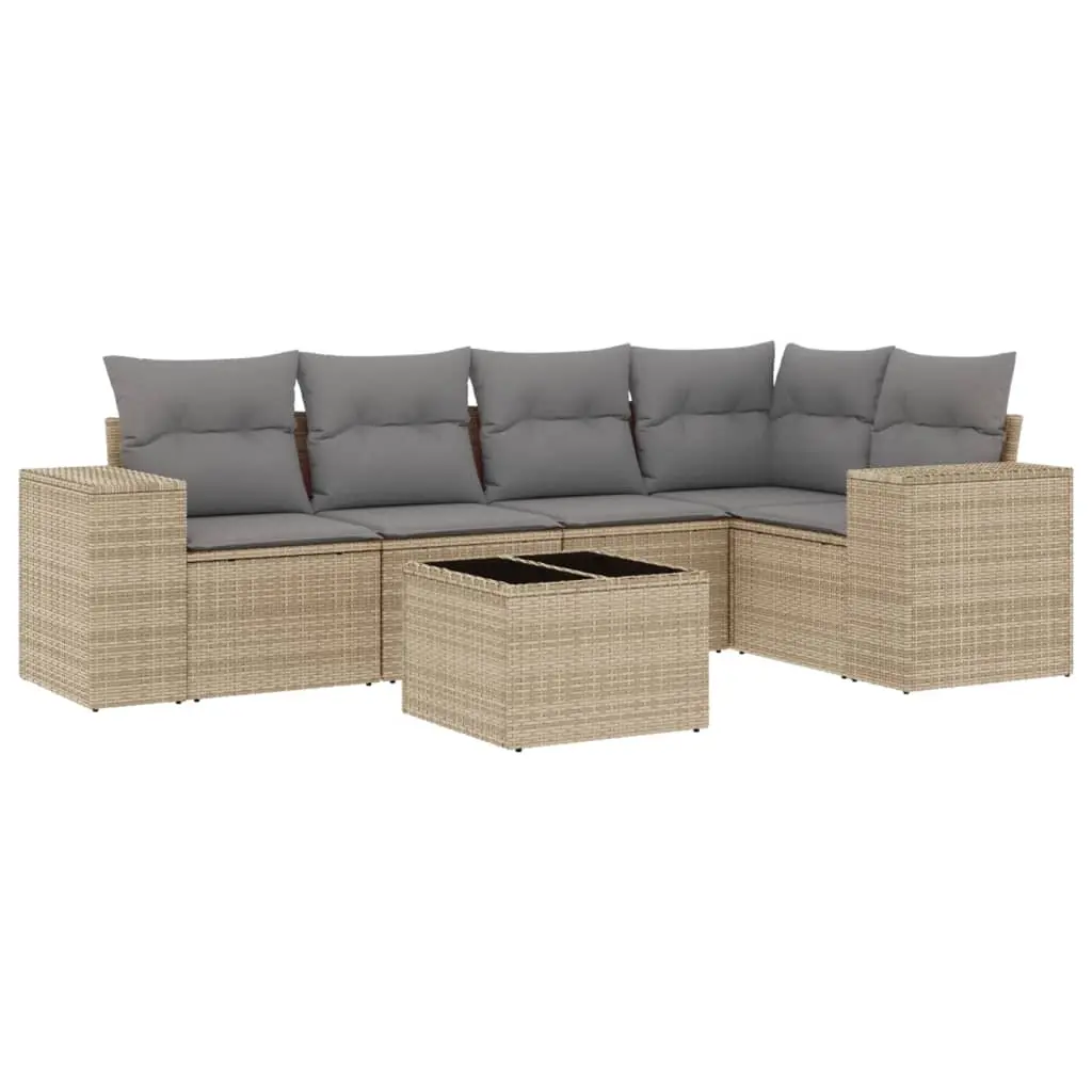 6 Piece Garden Sofa Set with Cushions Beige Poly Rattan 3254876 - Furniture