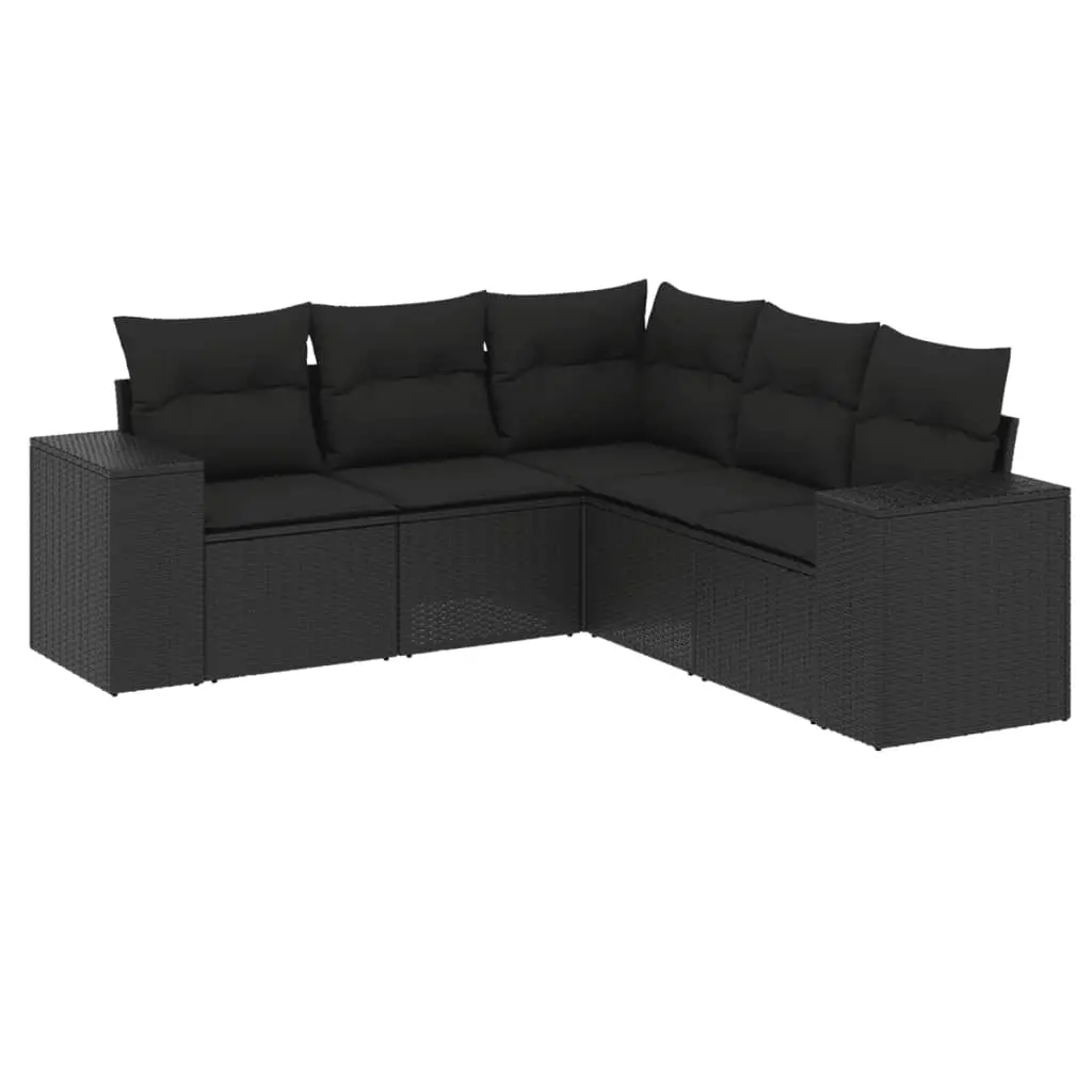 5 Piece Garden Sofa Set with Cushions Black Poly Rattan 3254882 - Furniture