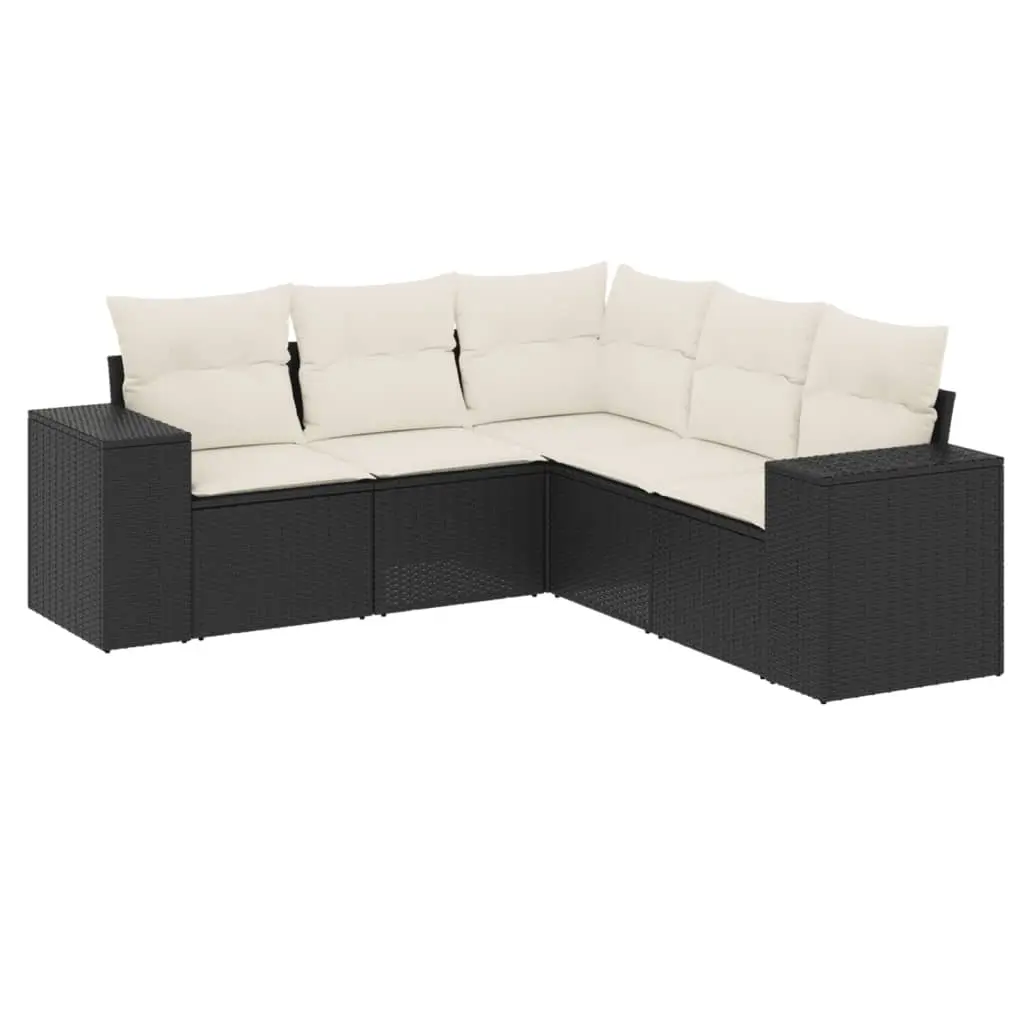 5 Piece Garden Sofa Set with Cushions Black Poly Rattan 3254883 - Furniture