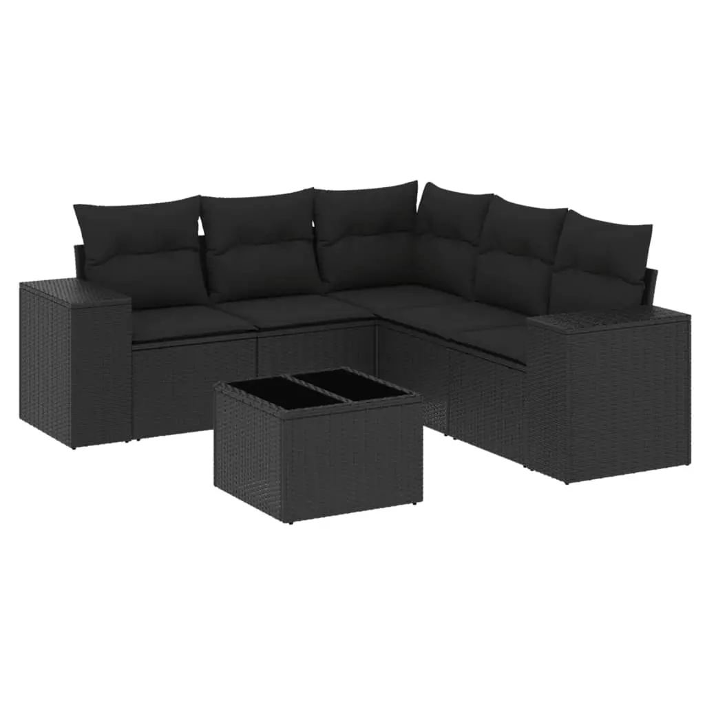 6 Piece Garden Sofa Set with Cushions Black Poly Rattan 3254892 - Furniture