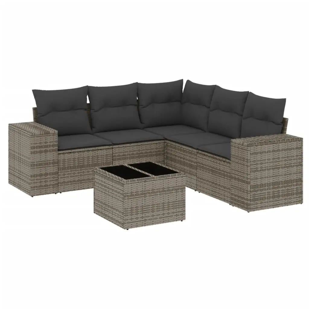 6 Piece Garden Sofa Set with Cushions Grey Poly Rattan 3254897 - Furniture