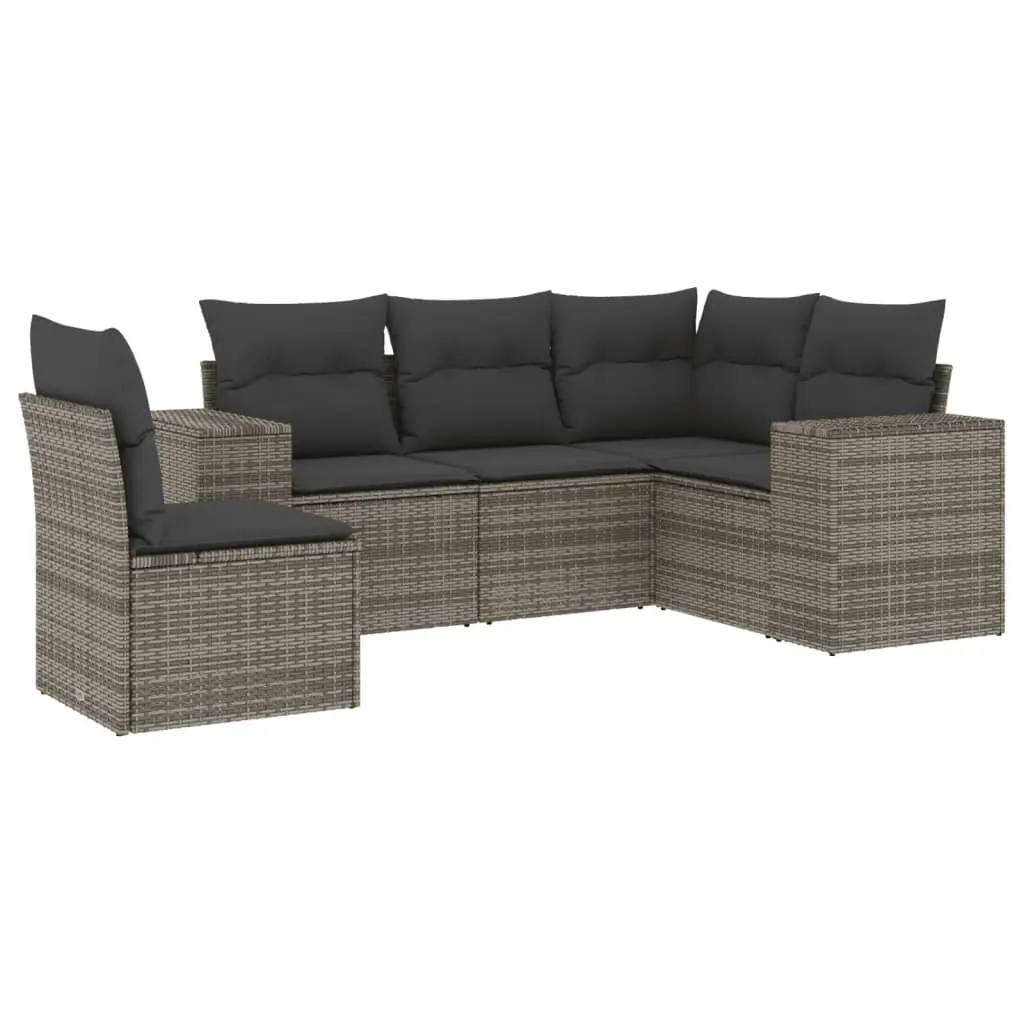 5 Piece Garden Sofa Set with Cushions Grey Poly Rattan 3254907 - Furniture
