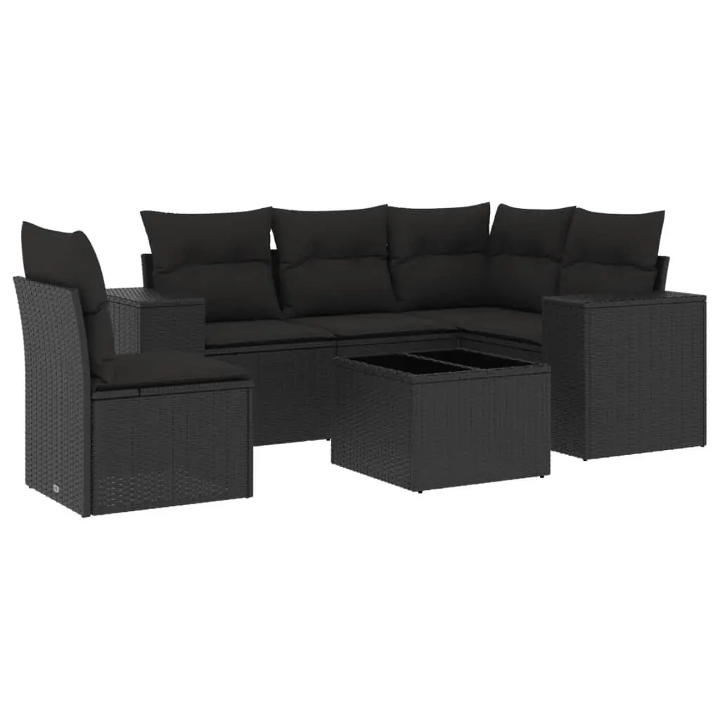 6 Piece Garden Sofa Set with Cushions Black Poly Rattan 3254912 - Furniture