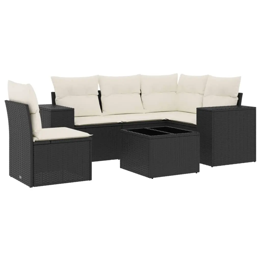 6 Piece Garden Sofa Set with Cushions Black Poly Rattan 3254913 - Furniture