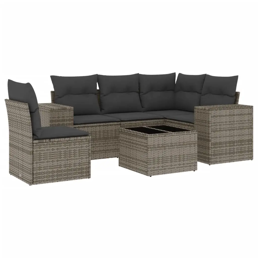 6 Piece Garden Sofa Set with Cushions Grey Poly Rattan 3254917 - Furniture