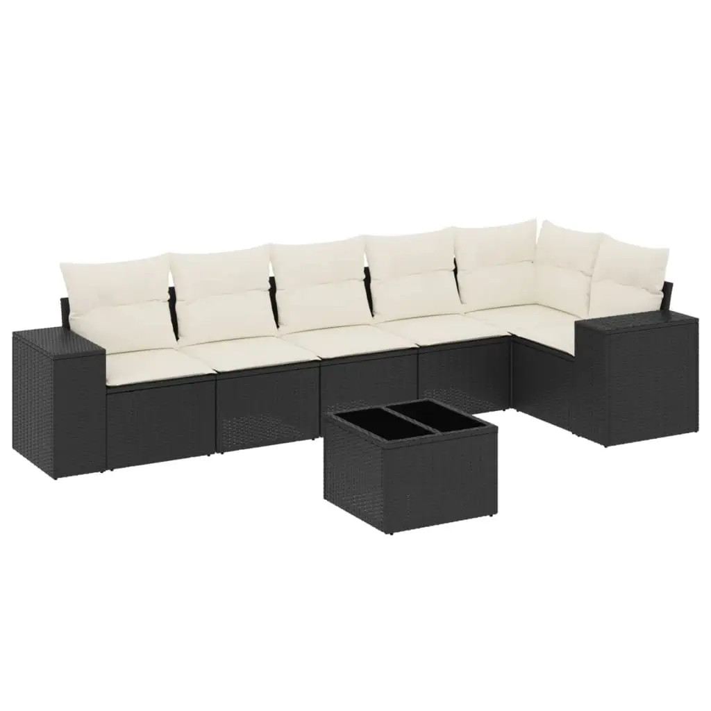 7 Piece Garden Sofa Set with Cushions Black Poly Rattan 3254933 - Furniture