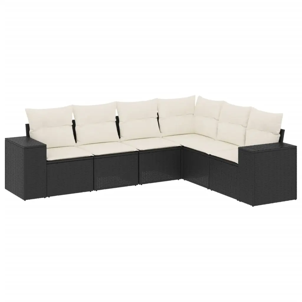 6 Piece Garden Sofa Set with Cushions Black Poly Rattan 3254943 - Furniture