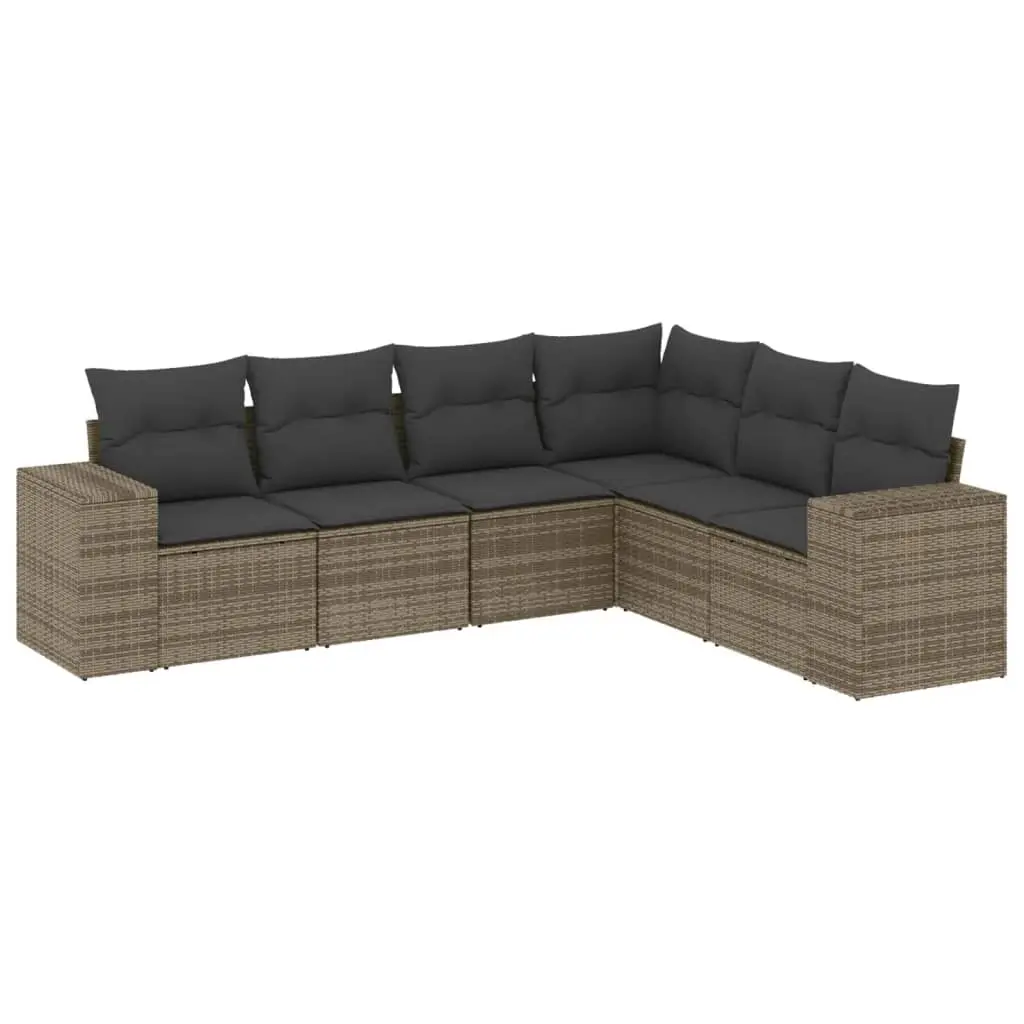 6 Piece Garden Sofa Set with Cushions Grey Poly Rattan 3254947 - Furniture